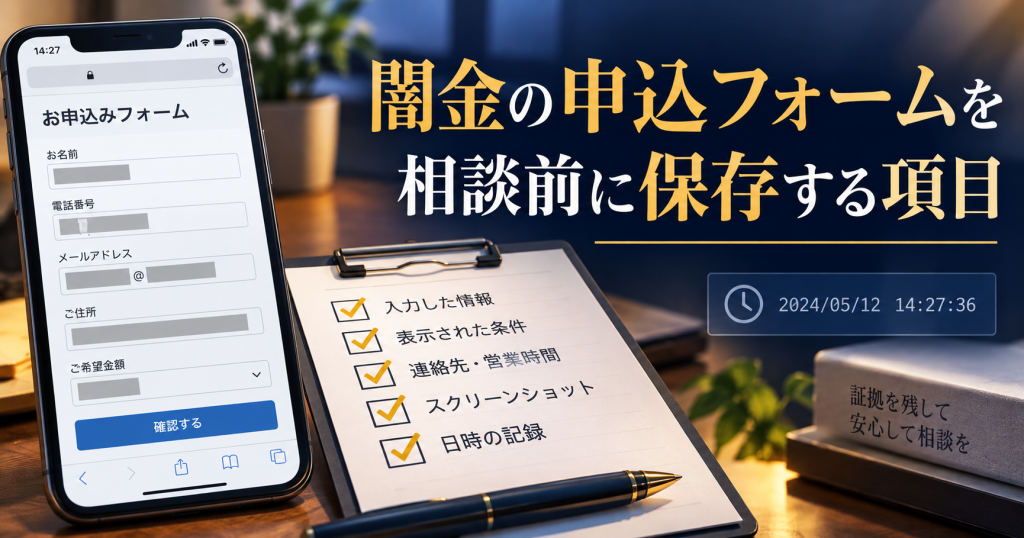 闇金の申込フォームを相談前に保存する項目